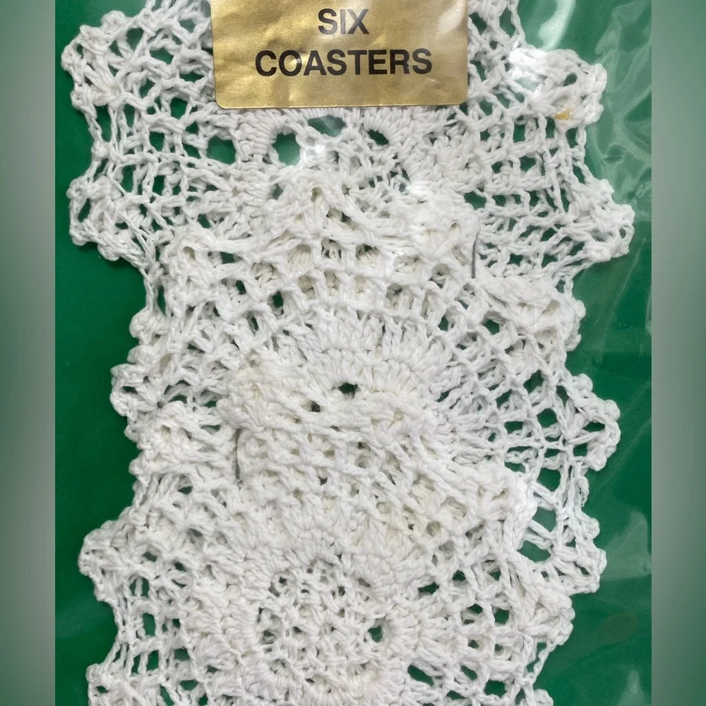 Set of Six (6) Handmade Lace Crochet Coasters - New in original packaging